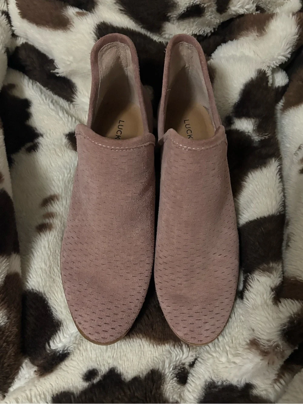 Lucky Brand Mauve-Pink Suede Cutout Ankle Booties